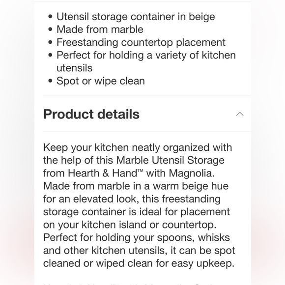 HEARTH & HAND NWT marble utensils storage -warm beige - Picture 4 of 5